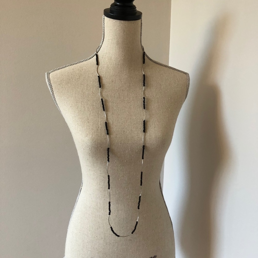 Boutique long black and silver stretch necklace